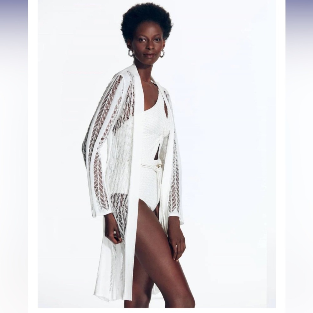 MOEVA***CHANTEL White Knit Lace Kaftan Robe**Small $375